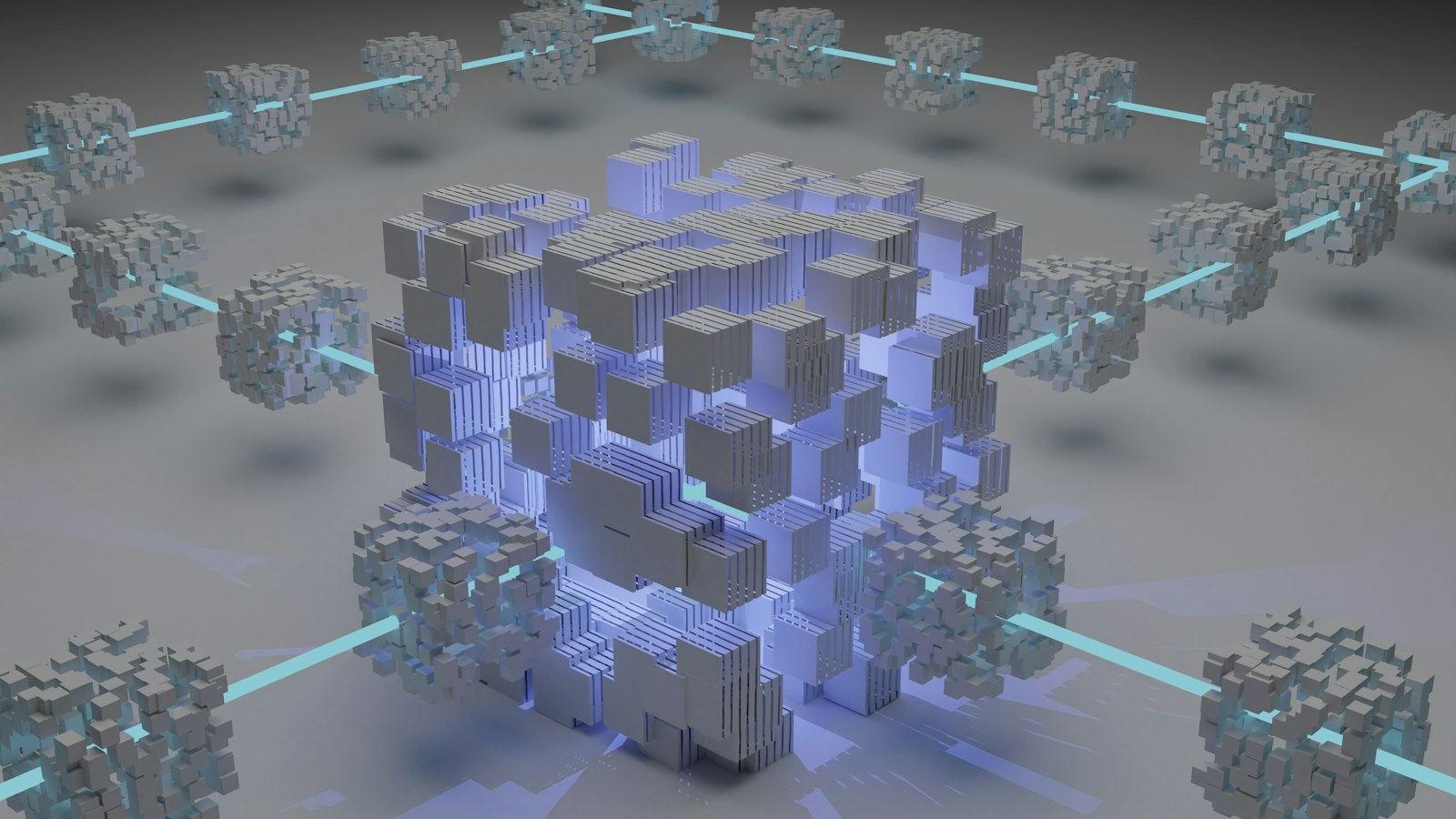 Abstract 3D visualization of connected data blocks